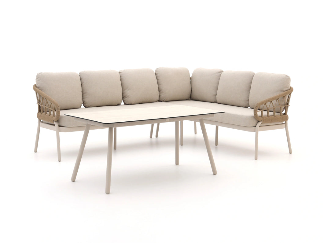 Rope outdoor sofa back view with beige cushions – Alfresco set by Outdoor Studio