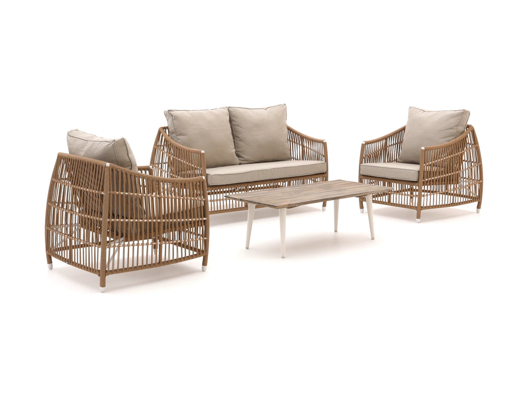 Bali 4-piece outdoor sofa set with center table, 2 lounge chairs and 2-seater