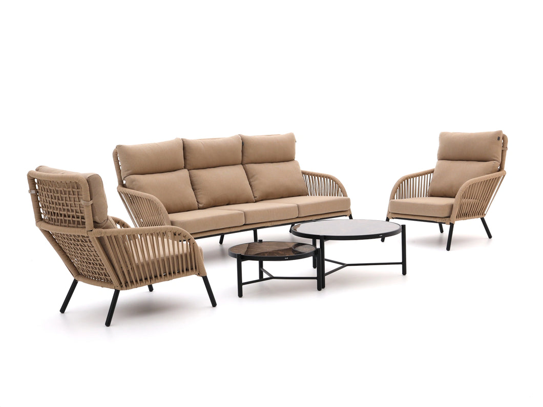 3+1+1 rope outdoor seating with black glass table