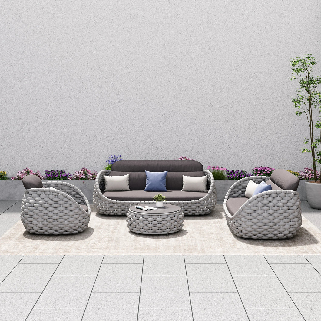 Cornwall outdoor sofa set with rope weave and round center table