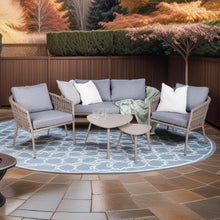 Load image into Gallery viewer, Complete Eden 4-piece rope outdoor sofa set with dual center tables and lounge chairs