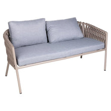 Load image into Gallery viewer, Front view of Eden 2-seater outdoor sofa with soft weather-resistant cushions and rope detailing