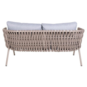 Full back profile of Eden 2-seater rope sofa showing handwoven outdoor weave pattern