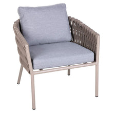 Load image into Gallery viewer, Eden outdoor rope lounge chair with thick cushions and metal frame for terrace or balcony
