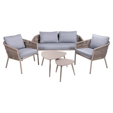 Load image into Gallery viewer, Complete Eden 4-piece rope outdoor sofa set with dual center tables and lounge chairs