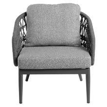 Load image into Gallery viewer, Florence rope outdoor single-seater chair with grey cushions for patio or balcony