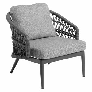 Rear view of Florence outdoor rope lounge chair with durable woven design