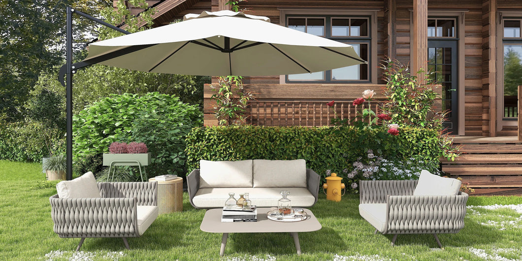 Louvre rope outdoor sofa set 2+1+1 with glass center table
