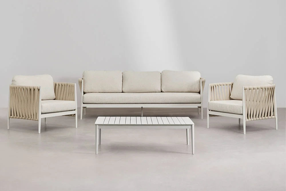 Yorkshire outdoor sofa set 4-piece – 2-seater, 2 chairs and glass table front view